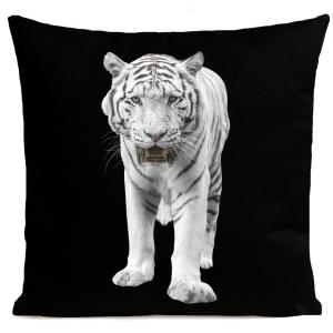 Coussin animal tigre blanc suédine noir 40x40cm
