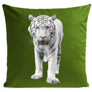 Coussin animal tigre blanc suédine vert 40x40cm