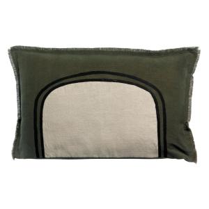 Coussin bicolore Laly en lin olive 40 x 65 cm
