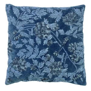 Coussin bleu en coton 45x45 cm avec motif fleuri