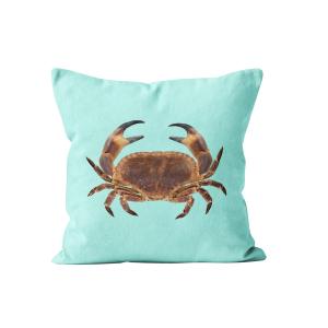 Coussin bord de mer crabe velours bleu