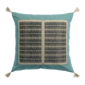 Coussin brodé Yaël en coton prusse 45 x 45 cm