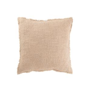 Coussin carré bords effilochés en polyester beige 50x50x12c…