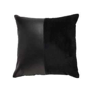 Coussin carré coton et cuir 45x45 cm noir