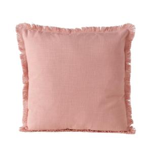 Coussin carré coton rose avec frange 45x45x10cm