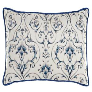 Coussin carré velours beige et bleu floral 45x45x10cm