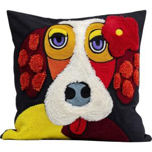 Coussin chien basset en coton, polyester et laine 45x45
