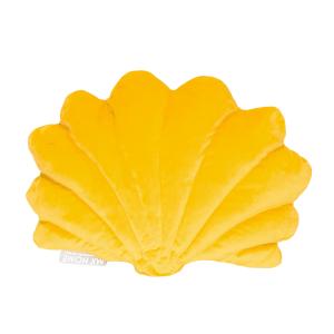 Coussin coquillage en velours jaune moutarde