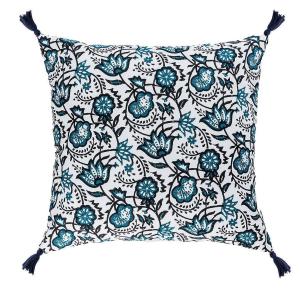 Coussin coton bleu peacock 50x50