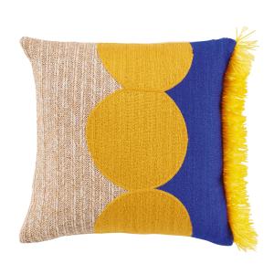 Coussin de jardin motifs brodés tricolores et franges 45x45