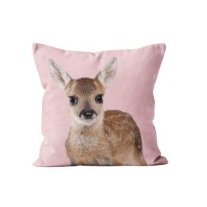 Coussin déco animal faon rose velours 40x40cm