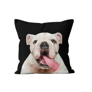 Coussin déco chien bouledogue velours noir