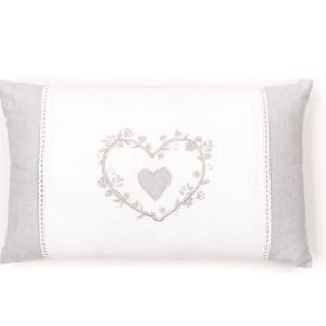 Coussin déhoussable avec broderie coton Uni  30x50 cm Gris…