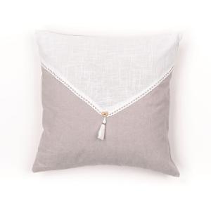 Coussin déhoussable avec pompon coton uni  40x40 cm Beige