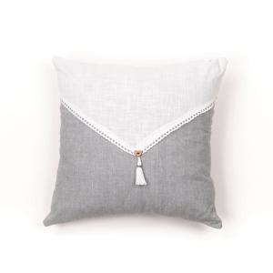 Coussin déhoussable avec pompon coton uni  40x40 cm Gris