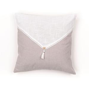 Coussin déhoussable avec pompon coton uni CHARME