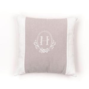 coussin déhoussable brodéet dentelle coton uni  40x40 cm Be…