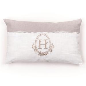 coussin déhoussable brodéet dentelle coton uni CHARME