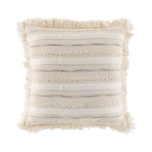 Coussin déhoussable en coton tissé avec franges et rayures…