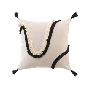 Coussin déhoussable en polycoton écru et noir 40 x 40 cm