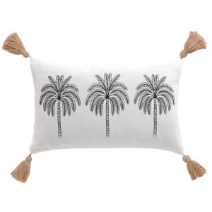 Coussin déhoussable imprimé palmier à pompons 30x50cm