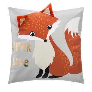 Coussin déhoussable renard enfant en coton ivoire 40x40cm
