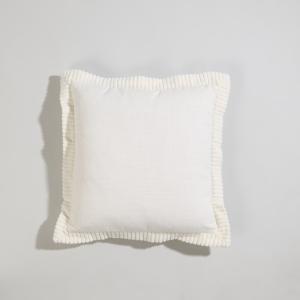 Coussin en coton avec bord en velours de coton écru 40x40