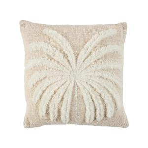 Coussin en coton beige motif feuille de palmier 50x50