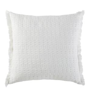 Coussin en coton bio gaufré blanc à franges 45x45