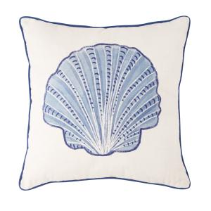 Coussin en coton biologique imprimé coquillage bordure bleu…