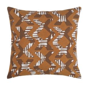 Coussin en coton caramel imprimé écru 45x45