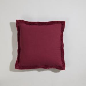 Coussin en coton et bordure en velours bordeaux 40x40