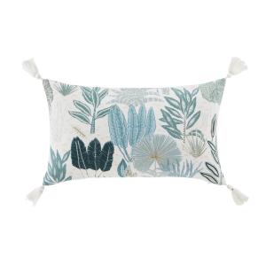 Coussin en coton et lin imprimé bleu canard, bleu vert et b…