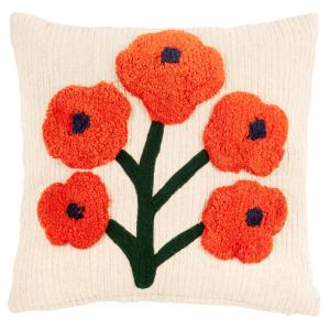 Coussin en coton et lin mélangé à motif floral tufté écru,…