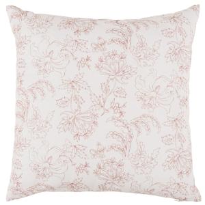 Coussin en coton imprimé floral écru et rose 45x45