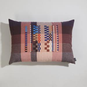 Coussin en coton, lin tissé et broderies multicolores 60x40