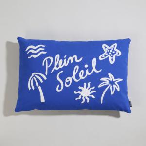 Coussin en coton motif brodé bleu et blanc 60x40