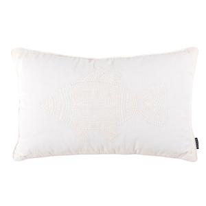 Coussin en coton motif poisson brodé blanc 50x30