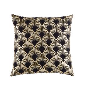 Coussin en coton noir motifs graphiques dorés imprimés 45x4…