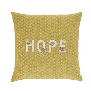 Coussin en coton recyclé brodé jaune 45x45