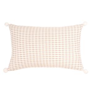 Coussin en coton texturé écru et beige avec pompons 60x40