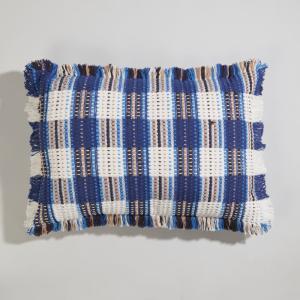 Coussin en coton tissé à carreaux multicolores et franges 6…