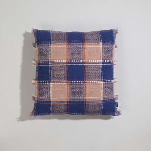 Coussin en coton tissé multicolore et franges 45x45