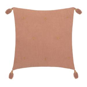 Coussin en gaze de coton brodé vieux rose 40x40 cm