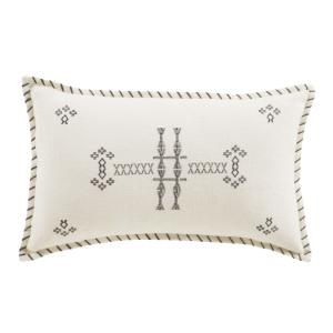 Coussin en lin écru et broderies gris anthracite 30x50