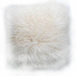 Coussin en peau de mouton islandais frisé blanc 35 x 35 cm