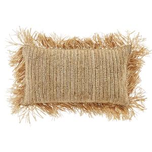 Coussin en raphia tressé beige à franges 30x50