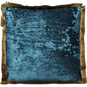 Coussin en velours bleu pétrole franges dorées 45x45