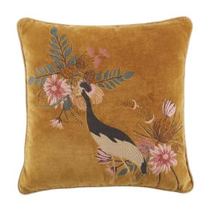 Coussin en velours de coton brodé imprimé oiseau multicolor…