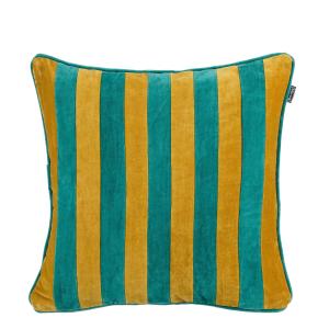 Coussin en velours de coton vert et jaune 45x45